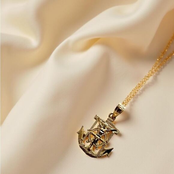 14k Solid Gold anchor Charm | Religious Charm | Birthday Gift | Real Gold | - Picture 2 of 10